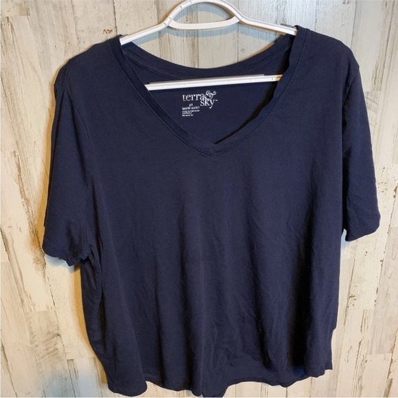 Terra & Sky Tops - Terra & Sky Woman's Blouse T-shirt Blue Short Sleeves Top Size 2X (20W-22W)